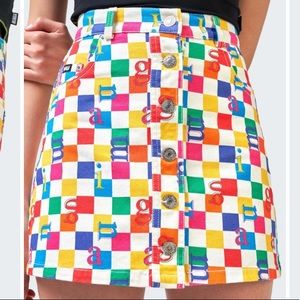 Minga London Rainbow Check Denim Button Skirt